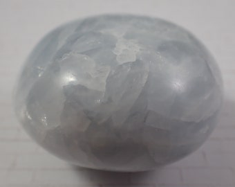 1 Piece Natural Blue Calcite Crystal Palm Stone - Light Blue White Gallet - Small Smooth Crystal Palm - Blue Calcite Round Stone #PALMS#1071
