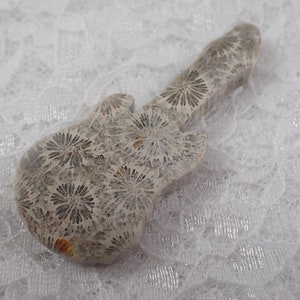 Natural Fossil Coral Crystal Guitar - Beige Gray Tan Flower Coral - Double Sided Polished Guitar - 2.5 Inch Smooth Guitar Crystal CRVNG#2043