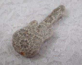 Natural Fossil Coral Crystal Guitar - Beige Gray Tan Flower Coral - Double Sided Polished Guitar - 2.5 Inch Smooth Guitar Crystal CRVNG#2043