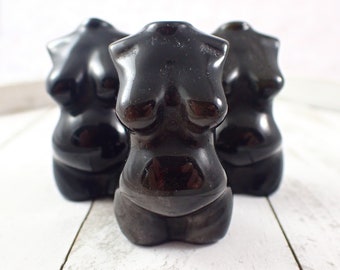 Beautiful Golden Obsidian Crystal Pregnant Body Carving - Woman Expecting Body Black Gold - Standing Female Body - 2 Inches #BDIES#1014