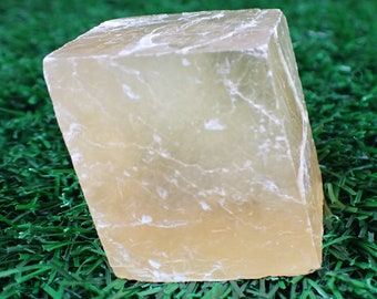 Gorgeous Natural Honey Calcite Crystal Freeform - Smooth Rough Textured Rectangle - 1.75 Inch Clear Gold Crystal - Honey Calcite #FRFRM#1059