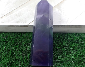 Large Purple Fluorite Crystal Tower - Purple Green Blue Faceted - 4.75 Inches Fluorite Crystal Tower - Translucent Large Fluorite TOWER#1252