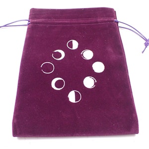 Bolsa de cristal de tela púrpura de 1 pieza - Fases de la luna - Bolsa de tarjeta de tarot de pentagrama aterciopelado púrpura - Bolsa de un solo lado de 7x5 pulgadas #POUCH #1016
