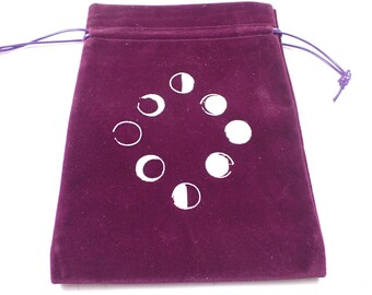1 Piece Purple Fabric Crystal Pouch - Phases of the Moon - Purple Velvety Pentagram Tarot Card Bag - 7x5 Inch Single Sided Bag #POUCH#1016