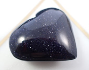 1 Piece Blue Sandstone Crystal Heart Carving - Dark Blue Super Sparkly - Smooth Polished Heart Crystal - Dark Blue Glitter Heart #CRVNG#1156
