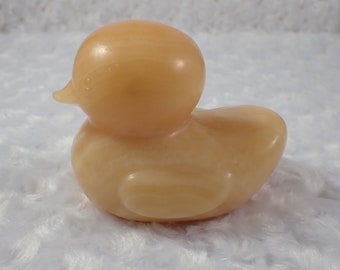 Huge Orange Calcite Crystal Duckling Carving - Sitting Rubber Ducky - Yellow Orange Crystal Carving - 3.75 Inch Smooth Duck #ANMLS#1233