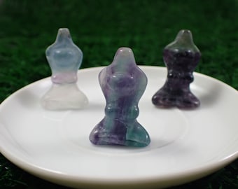 1 Piece Mini Rainbow Fluorite Crystal Yoga Lady - Mini Yoga Pose Lady - 1.25 Inch Rainbow Fluorite Crystal Yoga - Green Purple #MINIS#1032