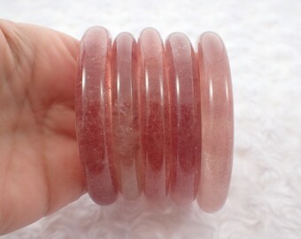 59.1mm Natural Strawberry Quartz Bangle Bracelet - Sparkly Pink Natural Strawberry Quartz Crystal - Silver Sparkle Crystal Bangle JEWEL#1149