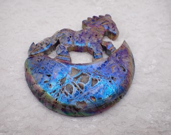 Super Sparkly Aura Sphalerite horse & moon slab carving - Flat Druzy Sugar Slab Carving - 4.25x4.25 Inches Aura Sphalerite #ANMLS#1270