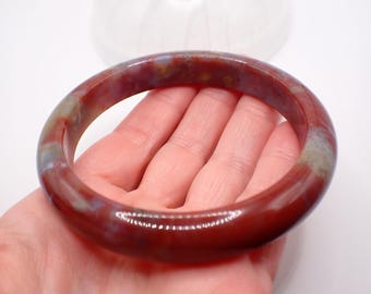 63.5mm Natural Ocean Jasper Crystal Bangle Bracelet - Red Green Crystal Bangle - Smooth Polished Ocean Jasper Bangle Bracelet #JEWEL#1738