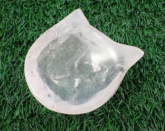 1 Piece Cat Shaped Clear Quartz Crystal Bowl - Large Smooth Polished Cat Head Bowl - Tray for Crystals - 90x81x23mm Quartz Bowl #BOWLS#1018