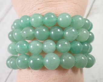 One Green Aventurine Crystal Bracelet - 10mm Smooth Round Beads - Green Cloudy Crystal Beads - Natural Aventurine Bracelet - #BRCLT#1010