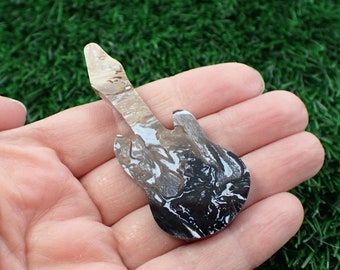 1 Piece Natural Palm Root Crystal Guitar - Black Blue Tan - Double Sided Pendant - 64x28x6mm Palm Root Guitar Carving Black Blue #CRVNG#1604