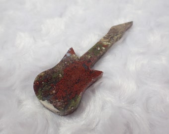 Awesome Moss Agate Crystal Guitar - Red Green White Guitar Carving - 3 Inches Flat Smooth Polished - Moss Agate Guitar Crystal #CRVNG#2191