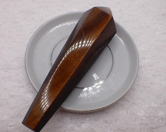 Shiny Faceted Tiger Eye Jasper Crystal Wand - Brown Gold Smooth Polished - 5 Inch Crystal Wand - Tiger Eye Jasper Crystals #WANDS#1083