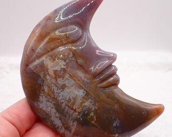 Ocean Jasper Large Moon Crystal - Multicolored - Large Crystal Moon Carving - 4 Inch Moon Crystal - Natural Ocean Jasper#MOONS#1036