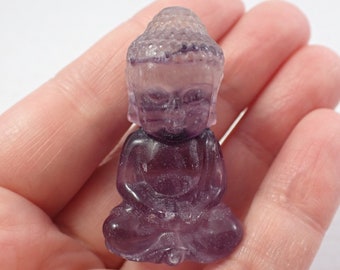 1 Piece Natural Fluorite Crystal Buddha Carving - Purple Clear Striped - Buddha Body Carving - Purple Fluorite Crystal Buddha #RELGS#1010