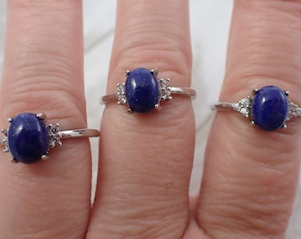 1 Piece Adjustable Lapis Lazuli Crystal Ring - Silver Blue Ring - Oval Crystal Cabochon Ring - Natural Lapis Lazuli Crystal Ring #RINGS#1048