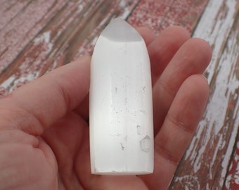 1 Piece Natural Crystal Selenite Tower - Opaque Smooth Polished - Faceted Top Short Crystal Tower - White Selenite Crystal Tower #TOWER#1152