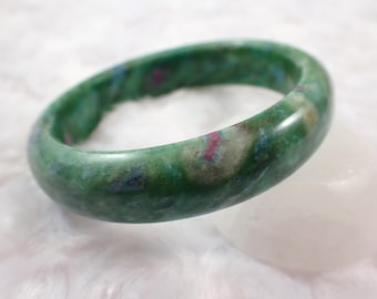 59.9mm Ruby in Fuchsite Crystal Bangle Bracelet - Thick Smooth Polished Bracelet - Natural Green Purple Crystal Bangle Bracelet #JEWEL#1337