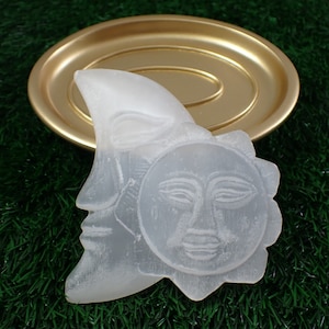 Selenite Sun Moon Face Crystal - Large White Natural Selenite - Opaque Satin Moon Sun Face - White Selenite Crystal Carving Moon #CRVNG#1235
