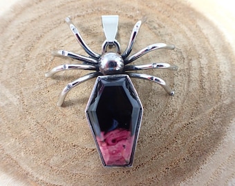1 Piece Palm Root Spider Crystal Pendant - Stainless Steel - Coffin Crystal Cab Spider Pendant -  #PNDNT#1108