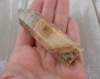 Natural Crazy Lace Agate Crystal Tower - 3 Inch Yellow Gray Red Point - Short Faceted Polished - Crazy Lace Agate Crystal Tower #TOWER#1281