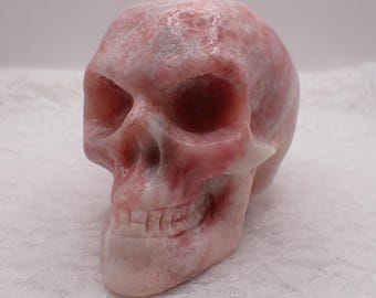 Scary Face Large Pink Opal Crystal Skull - Pink Human Skull - Natural Pink Opal - 4x2.5 Inch Pink Opal Crystal Carving Skull #SKULL#1053