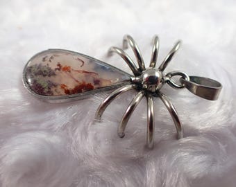1 Piece Moss Agate Crab Crystal Pendant - Center Hanging Pendant - 39x29x10mmMoss Agate teardrop Cabochon - Red Green White #PNDNT#1112