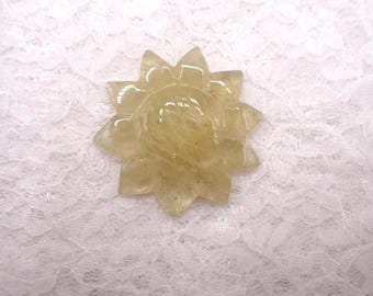 Citrine Crystal Sunflower Carving - Flat Back Textured Sunflower - Yellow Citrine Sunflower Crystal Carving #FLWRS#1012
