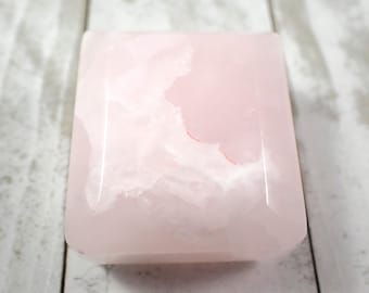 Natural Light Pink Mangano Crystal Slab - Smooth Polished Thick Rectangle - Light Pink Banded Crystal Slab - Mangano Calcite #SLABS#1042