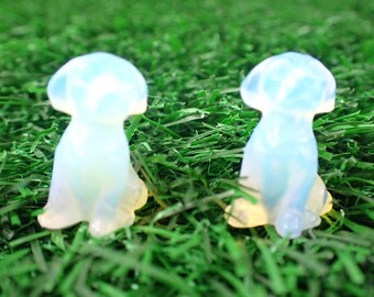 Mini White Opalite Crystal Dog Carving - Mini Sitting Dog Figurine - White Dog Carving - Small Puppy Shaped Crystal Carving Dog #MINIS#1066