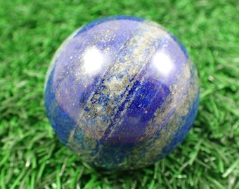 Beautifully Banded Natural Lapis Lazuli Crystal Sphere - Shiny Polished Blue Gray White Crystal Ball - Smooth Finish 1.75 Inch #SPHER#1025