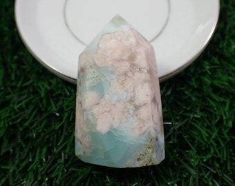 1 Piece Natural Crystal Flower Agate Tower - Short Opaque Smooth Polished - Faceted Crystal Tower - 2.25 Inches Crystal Tower #TOWER#1220