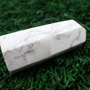 Lovely Natural Crystal Howlite Tower - Short Opaque Smooth Polished - Faceted 2.25 Inch Tower - White Gray Howlite Crystal Tower TOWERS#1224