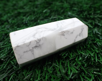 Lovely Natural Crystal Howlite Tower - Short Opaque Smooth Polished - Faceted 2.25 Inch Tower - White Gray Howlite Crystal Tower TOWERS#1224