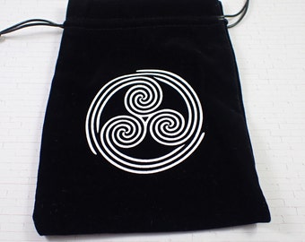 1 Piece Black Fabric Crystal Pouch - White Swirl Design - Black Velvety Pouch - Large Tarot Card Bag - 7x5 Inch Single Sided #POUCH#1027