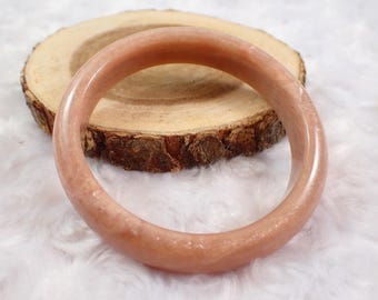 60.7mm Flashy Peach Moonstone Crystal Bangle Bracelet - Smooth Flat Inside Crystal - Shiny Polished Peach Moonstone Bangle #JEWEL#1410