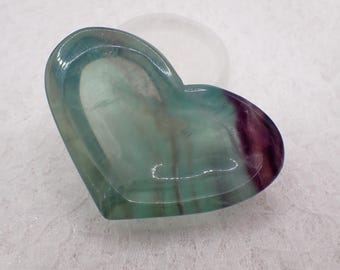 Pretty Natural Rainbow Fluorite Heart Shaped Crystal Bowl - Smooth Polished Bowl - Tray for Crystals - 3x2 Inches Green Purple #BOWLS#1127