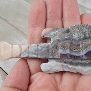 Natural Purple Chalcedony Crystal Guitar Carving - White Purple Brown - Textured Polished Guitar Carving - 4 Inch Large Guitar #CRVNG#2005