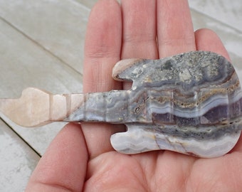 Natural Purple Chalcedony Crystal Guitar Carving - White Purple Brown - Textured Polished Guitar Carving - 4 Inch Large Guitar #CRVNG#2005
