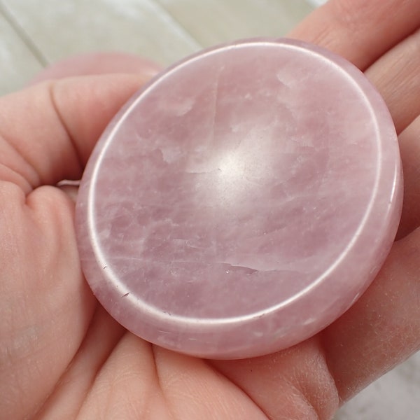 Gorgeous Natural Rose Quartz Crystal Bowl - Smooth Polished Small 2-2.5 Inch Shallow Bowl - Pink Tray for Crystals Rose Quartz #BOWLS#1114