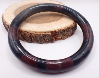 66.4mm Flashy Garnet Crystal Bangle Bracelet - Smooth Polished Bangle - Natural Maroon Black White Crystal Bracelet Thick Garnet #JEWEL#1680