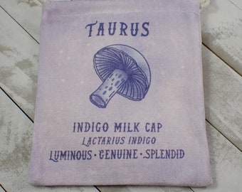 1 Piece Taurus Mushroom Linen Fabric Tarot Card Pouch - Purple White Taurus Zodiac Crystal Bag - 6.75x5.5 Inch Taurus Shrooms Bag POUCH#1038