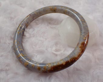 64.6mm Purple Agate Crystal Bangle Bracelet - Purple Brown Cream Crystal Bracelet - Round Inside Thin Smooth Purple Agate Bangle #JEWEL#1407