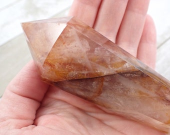 Super Flshy Golden Healer Crystal Wand - Natural Faceted Golden Healer Crystal - 4.25 Inch Pointy Faceted Wand - Golden Healer #WANDS#1043