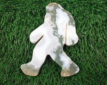 Natural Green White Moss Agate Crystal Yeti - Big Foot Sasquatch Druzy Pockets - Abominable Snowman Crystal - Large 4 Inch Yeti #CRVNG#2105