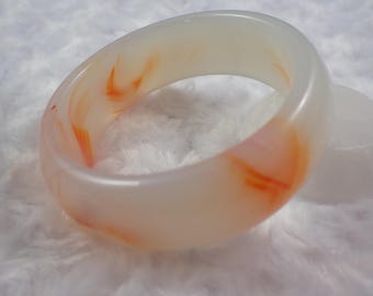 61.6mm Orange White Red Agate Crystal Cuff Bangle Bracelet - Smooth Thick Crystal Bracelet - Flat Inside Smooth Red Agate Bangle #JEWEL#1562