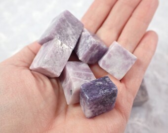 2 Pcs Natural Purple Lepidolite Crystal Cubes - Smooth Polished Cube Crystals - Purple Pink Sparkly Lepidolite .75-1.25 Inches #CUBES#1003