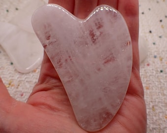 Pretty Natural Clear Quartz Crystal Heart Gua Sha - Smooth Polished Stone Spa Gift - 3 Inch Facial Massage Stone - Clear Quartz #ACSRY#1024